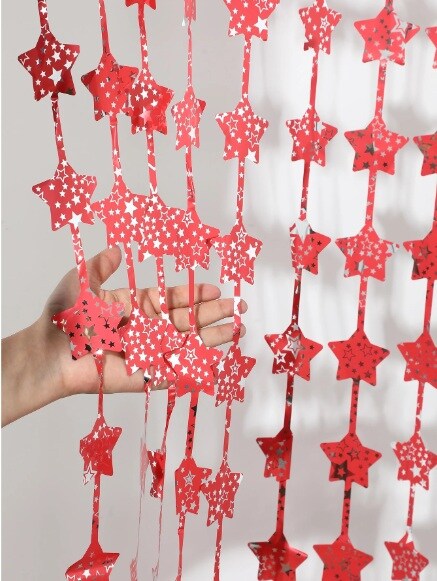 Metallic Red Star Tassel Curtain Backdrop, 39" x 78" Party & Event Decoration