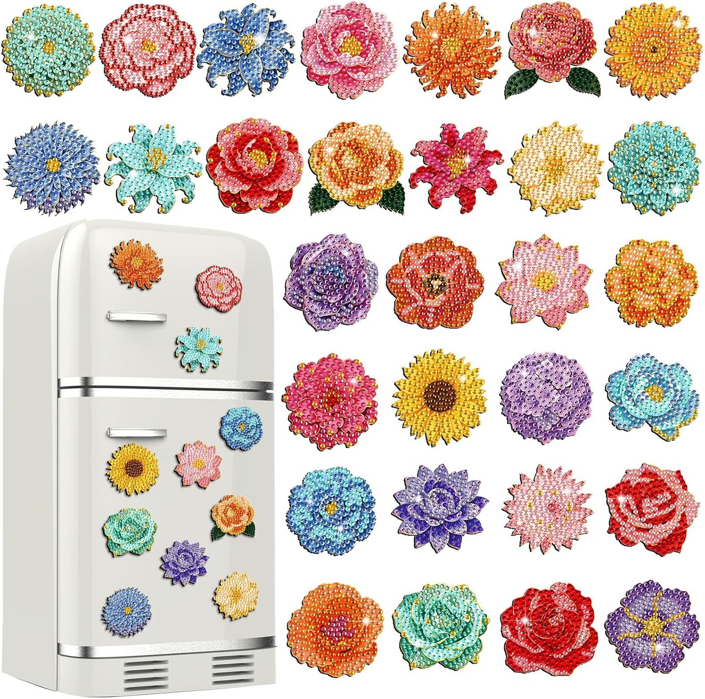30 Pcs Flower Diamond Painting Magnet Kits for Adults, 5D DIY