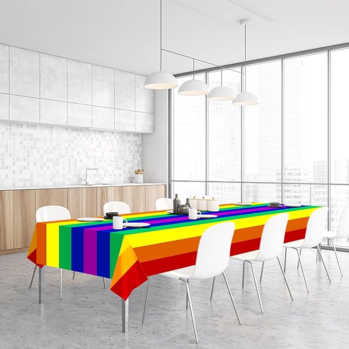3 Packs Disposable Rainbow Tablecloth-108 x 54 inches Rectangular Pride Rainbow Table Cloth Decoration - Rainbow Theme Plastic Waterproof Tablecover for Birthday Parties, Gay Pride.