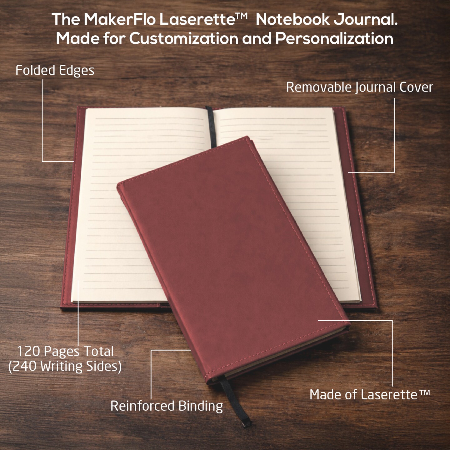 MakerFlo Laserette™ Journal Notebook – Pack of 12 Engravable and Refillable Vegan Leather Journal with Lined Pages and Gift Box, Wholesale & Bulk