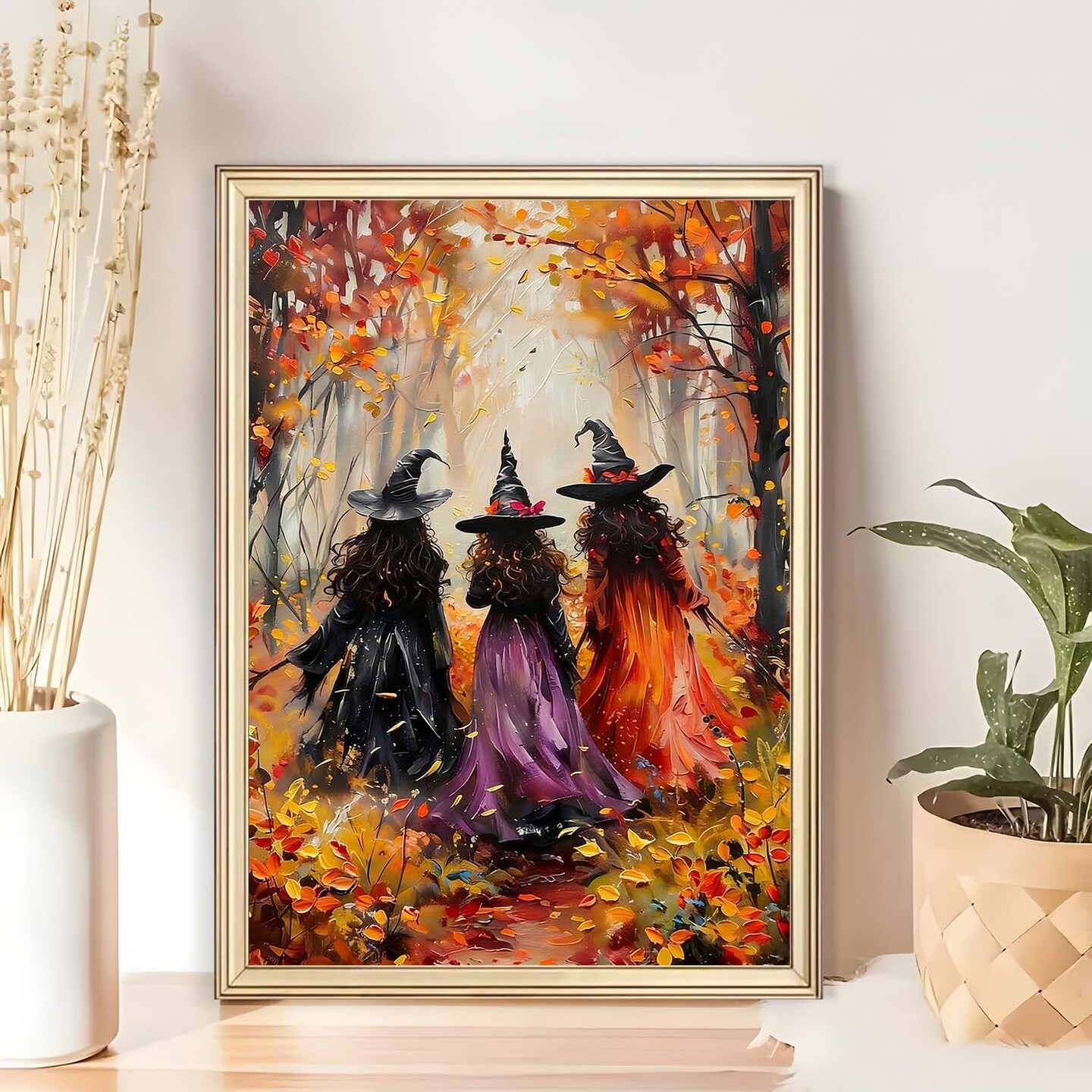 Fall Witch Forest Leaf 5D Diamond Painting Kit for Adults
