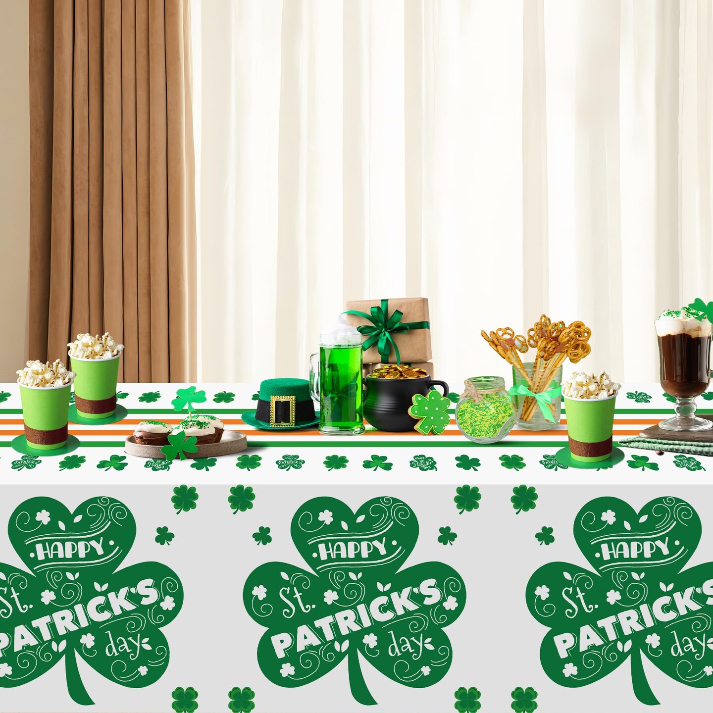 St. Patrick's Day Tablecloth - Shamrock Decorations, 54" X 108", 2 Pack