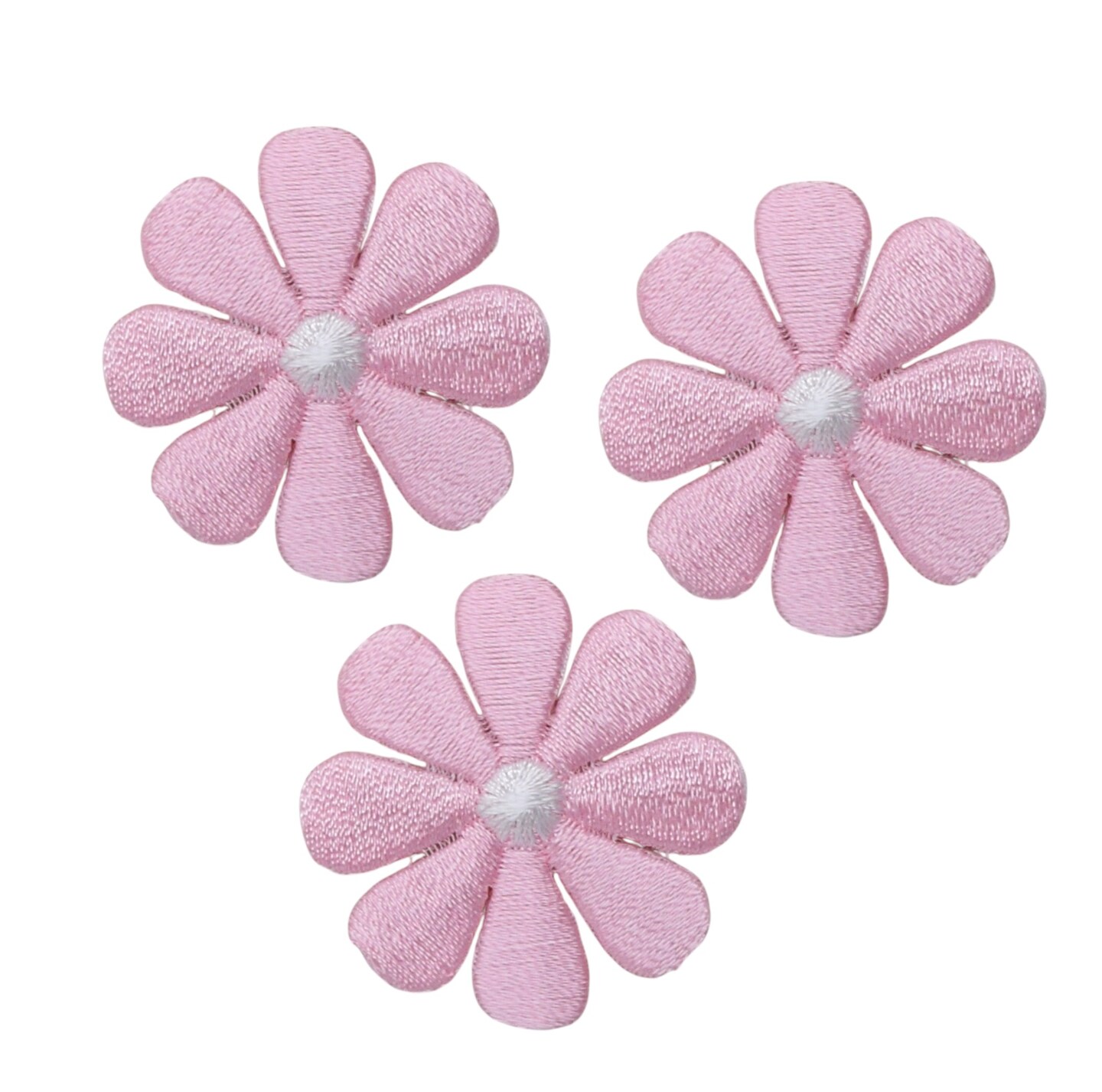 Set of 3, Medium Light Pink Daisy Flower Embroidered, Iron on Patch