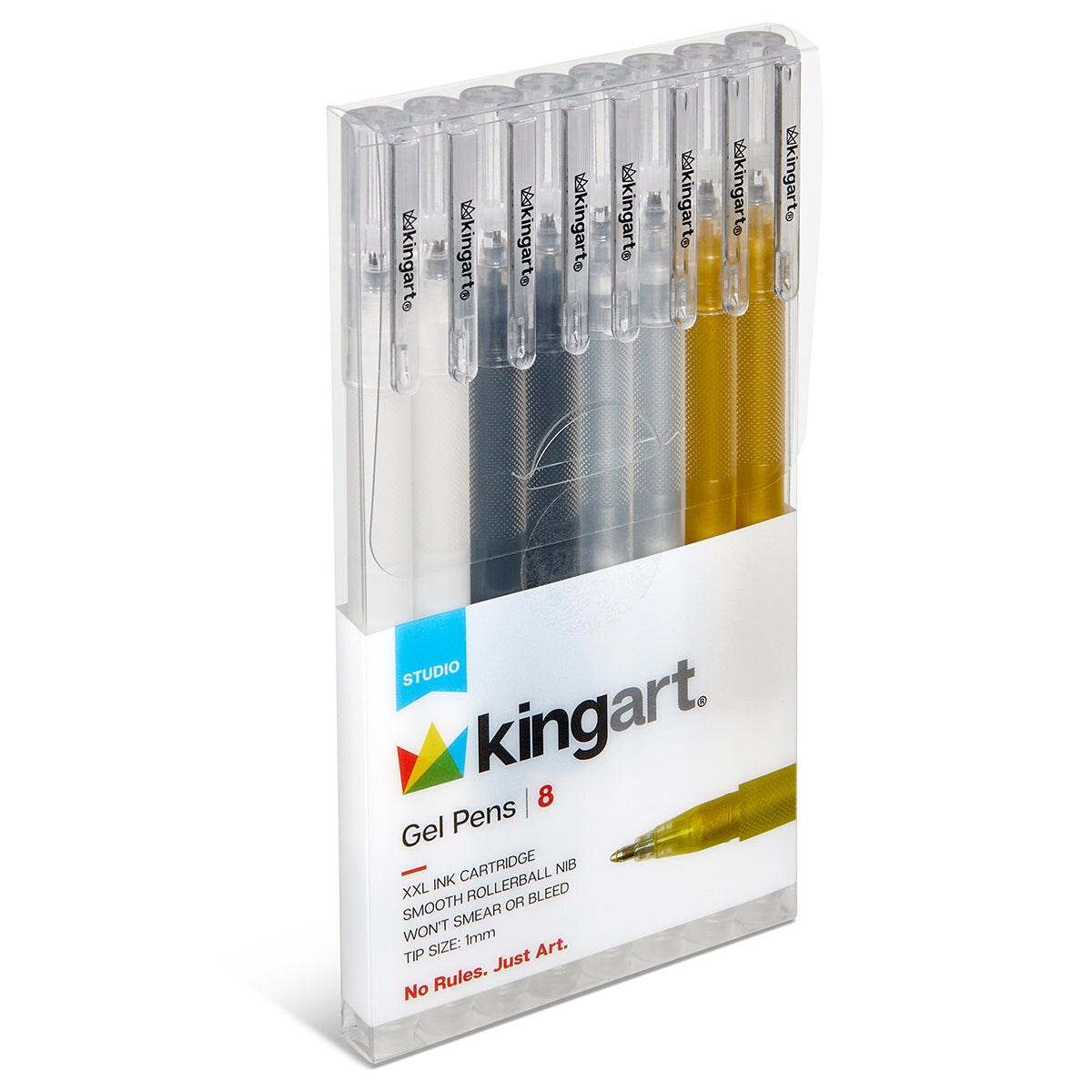 KINGART® Gel Pens – Black, White, Gold & Silver - 8 Count