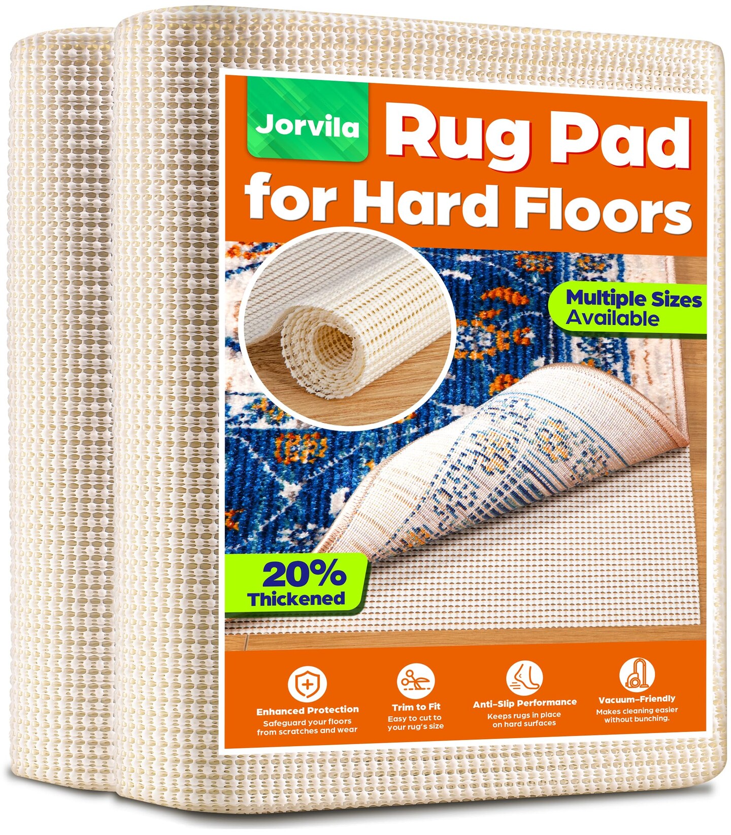 Non-Slip Rug Pad Gripper 8x10 Feet, Anti Skid Mat for Under Area Rugs, Keeps Rugs in Position and Safe, Thick Cushioned Carpet Pad for Hardwood Floors Protection
