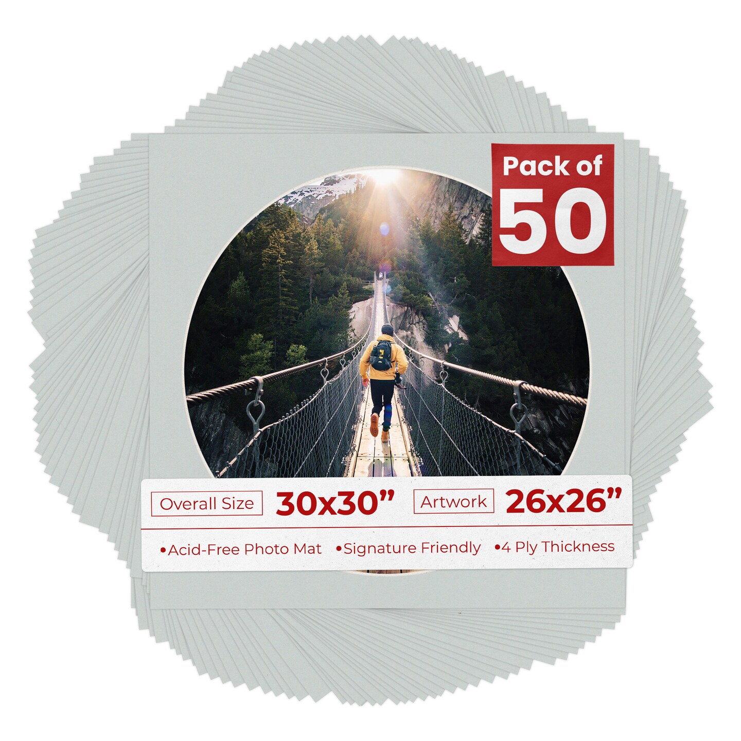 Gray Mat Board for 30x30 Frames - Circle Opening for 26x26 Photos