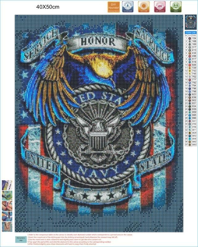 DIY 5D Diamond Painting by Number Kits for Adults and Kids US Navy Flag 16X20 Painting Cross Stitch Full Drill Crystal Rhinestone Embroidery Pictures Arts Craft for Home Wall Decor Gift