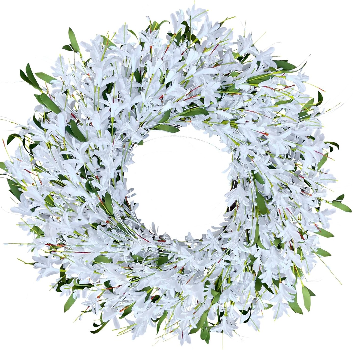 24&#x22; White Forsythia Wreath &#x2013; Handmade Summer Front Door D&#xE9;cor