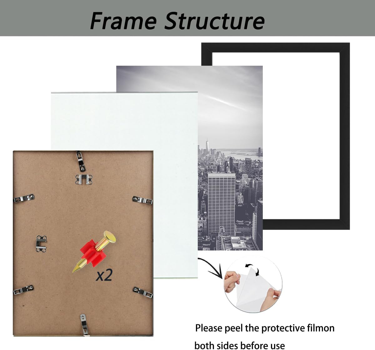 11x14 Picture Frame in Black - Horizontal and Vertical Formats for Wall Mounting - Simple Design Frame with Shatter Resistant Perspex Perfect for Home Decoration, Office, Hotel,and Bedroom