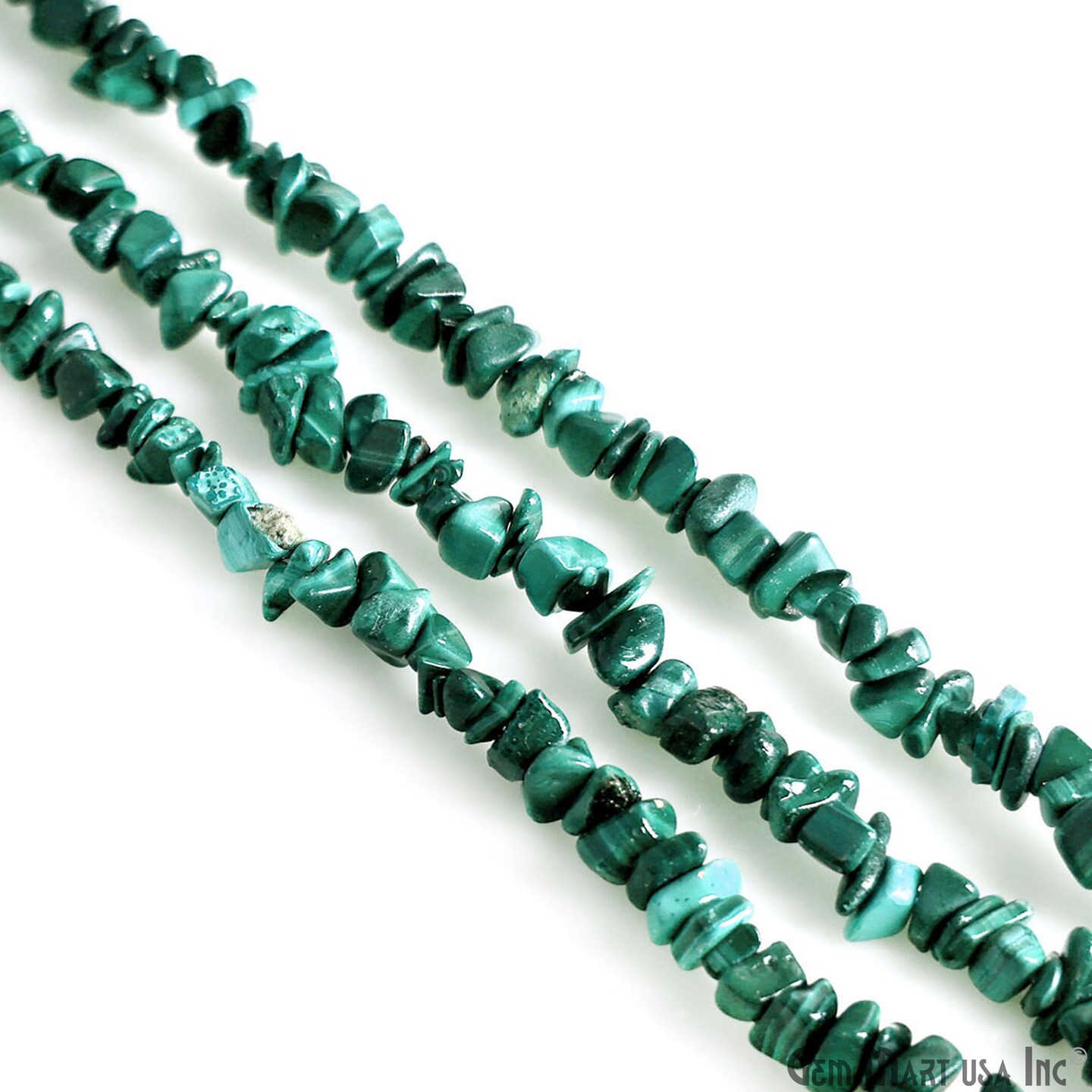 Malachite Chip Beads, 34 Inch, Natural Chip Strands, Drilled Strung Nugget Beads, 3-7mm, Polished, GemmartUSA (CHMC-70001)