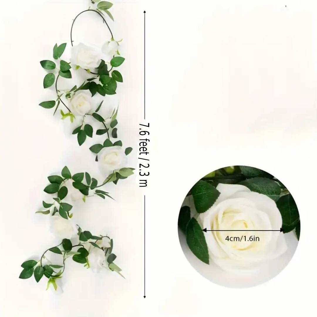 Elegant White Silk Rose Garland &#x2013; Artificial Floral Vine for Weddings &#x26; Home D&#xE9;cor