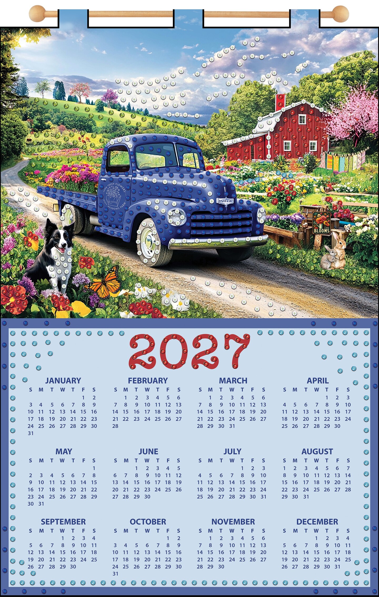 Design Works 2027 Sequin Calendar Felt Applique Kit-Farm Scene