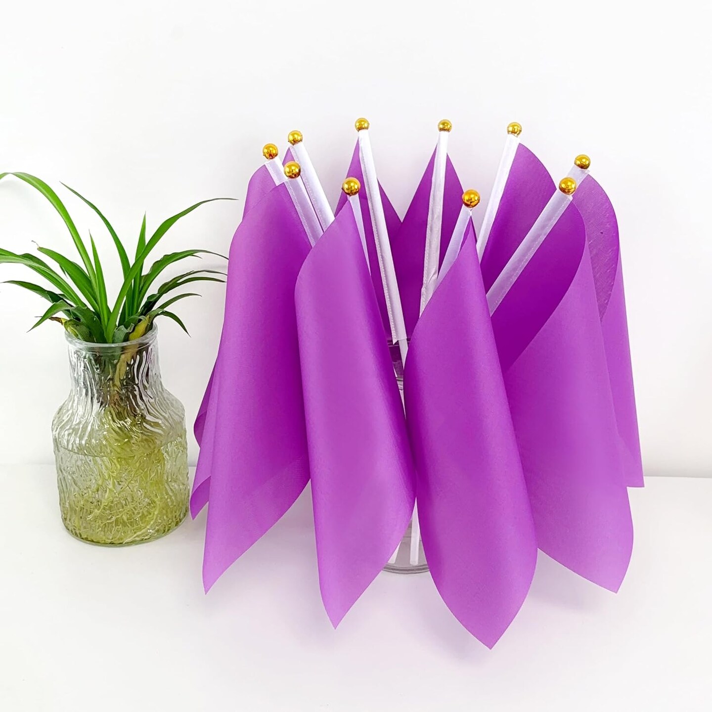 25 Pack Solid Purple Flag Small Mini Plain Purple DIY Flags On Stick,Party Decorations for Parades,Grand Opening,Kids Birthday,Party Events Celebration, 8.2 x 5.5 inchs,11.8 inchs
