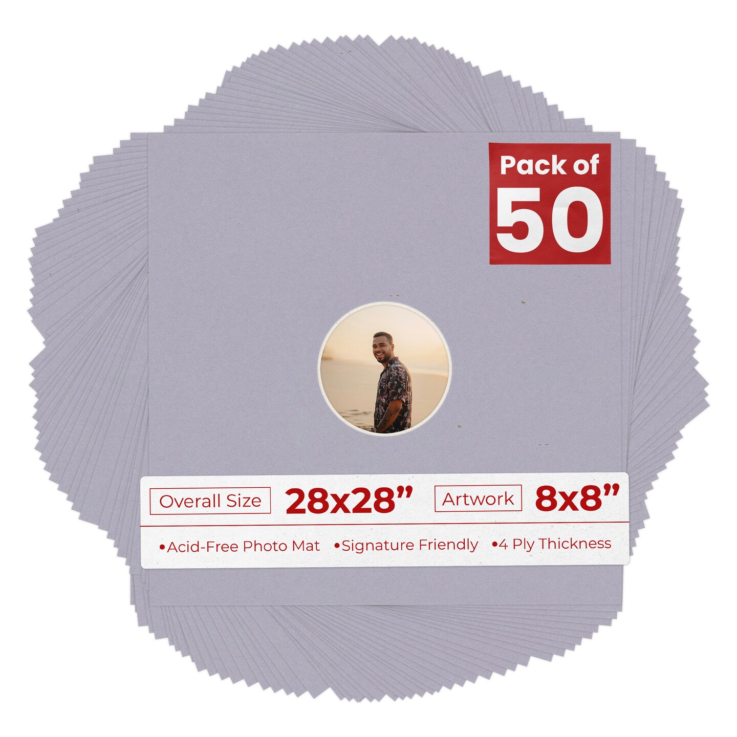 Blue Stone Mat Board for 28x28 Frames - Circle Opening for 8x8 Photos ...