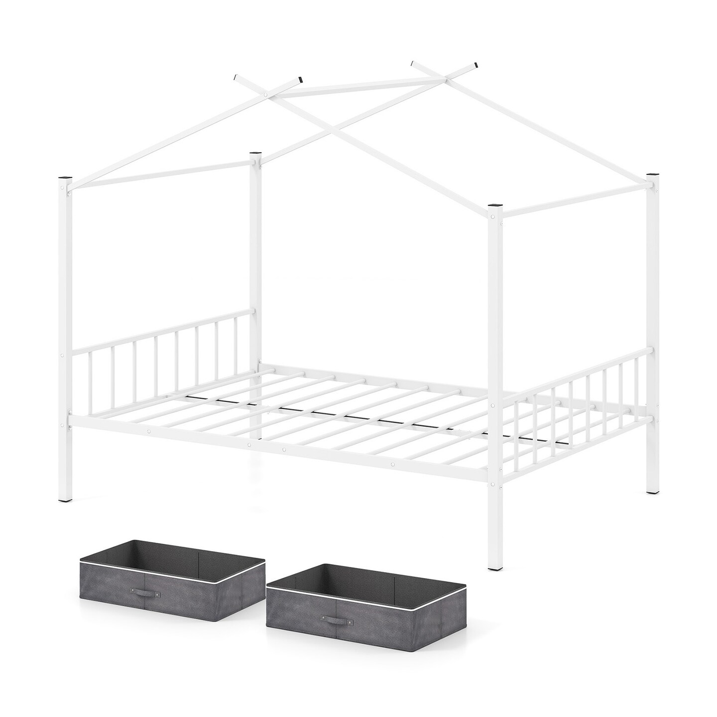 Full Size Metal House Bed with Storage Drawers, Noise-Reducing Slats and 660 lbs Capacity