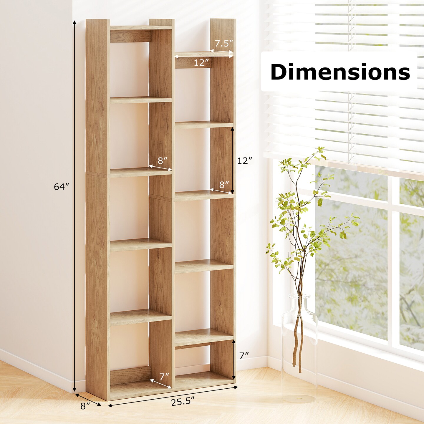 11-Tier Modern Bookcase with Anti-Tipping Kits and Open Storage Shelves
