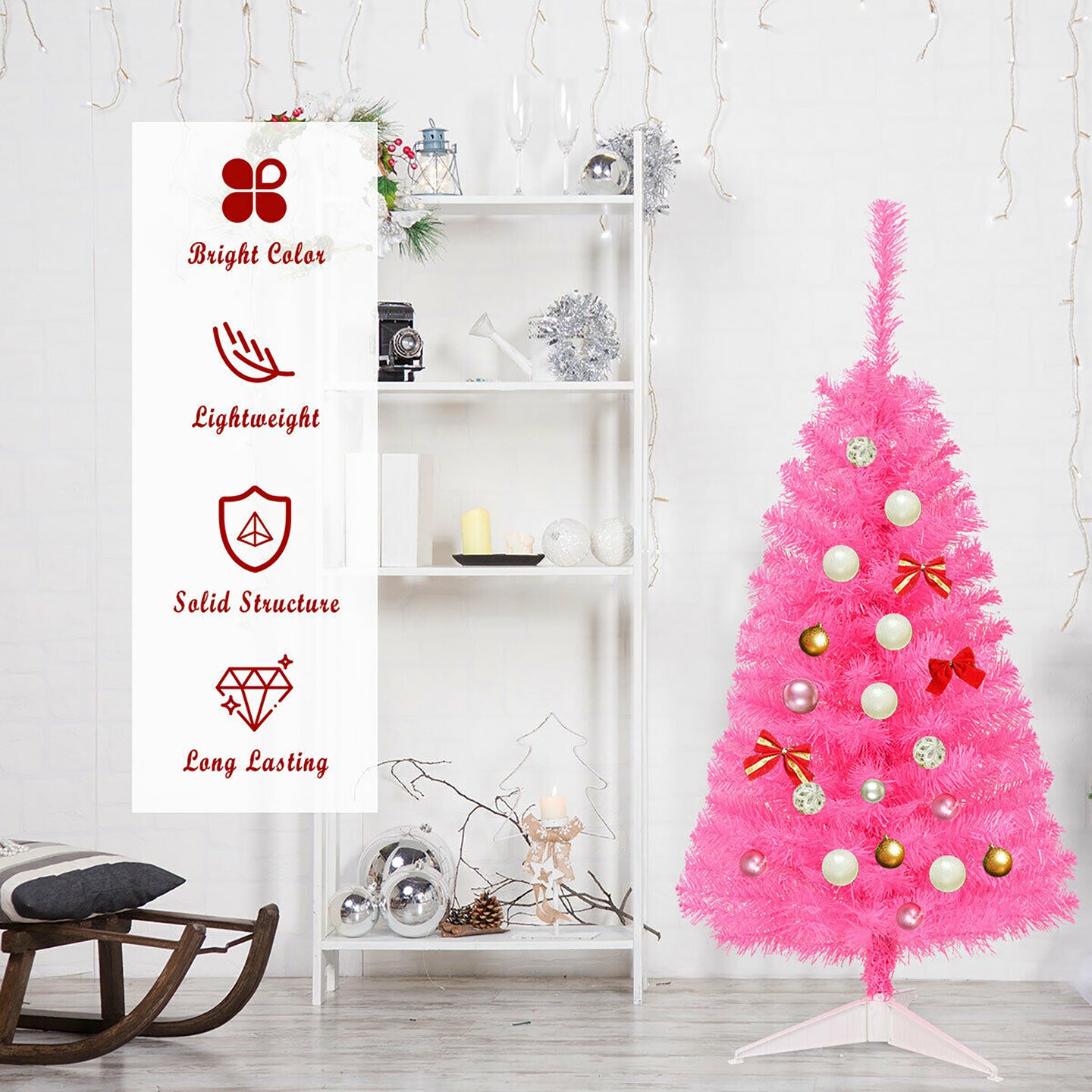 Costway 3ft Unlit Artificial Christmas Halloween Mini Tree Black with Plastic Stand Green/Black/Pink