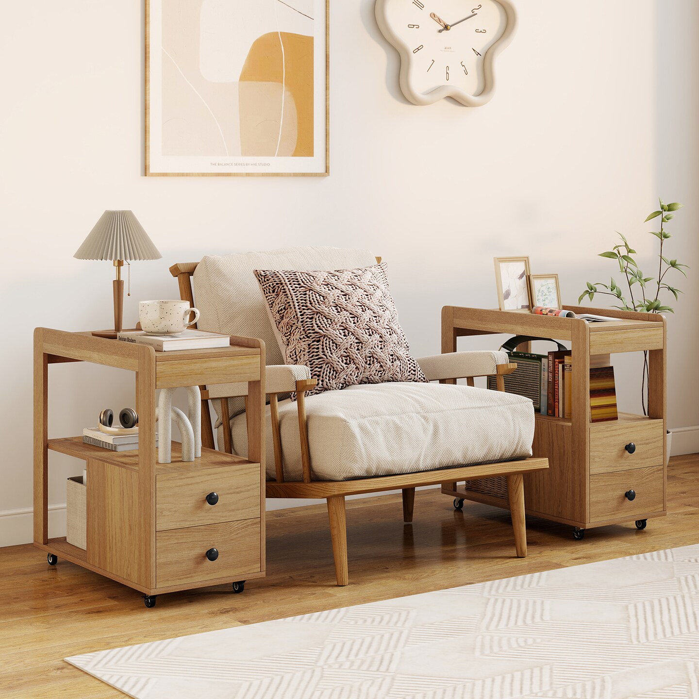 Versatile 2-Drawer Sofa Side Table with Shelves for Small Space Storage