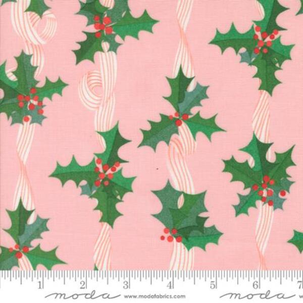 Holly Stripes in Cotton Candy (37133 15) | Tiny Christmas | Lizzy House | Moda