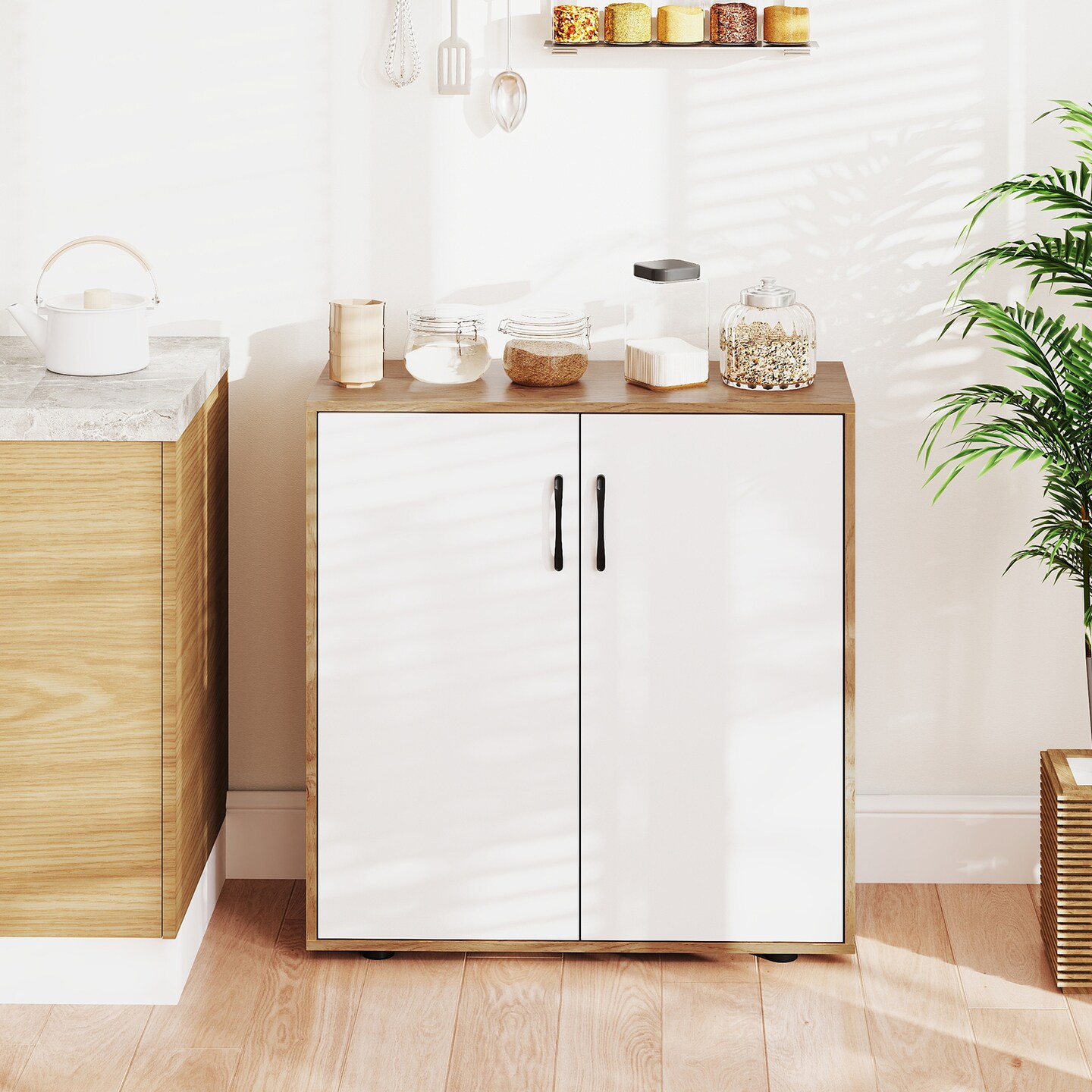 Coffee Bar Cabinet with 5-Level Adjustable Shelf for Living Room Use