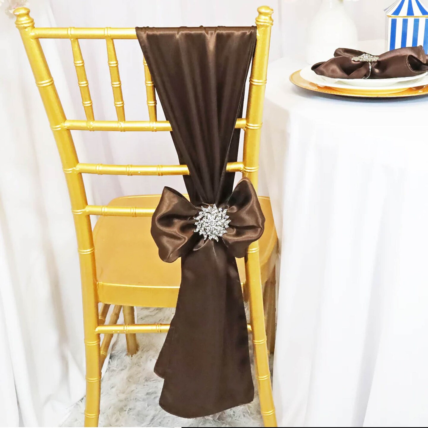 10 Pieces Chocolate Satin Chair Sashes 8"x108" Rich Brown Decor Wraps