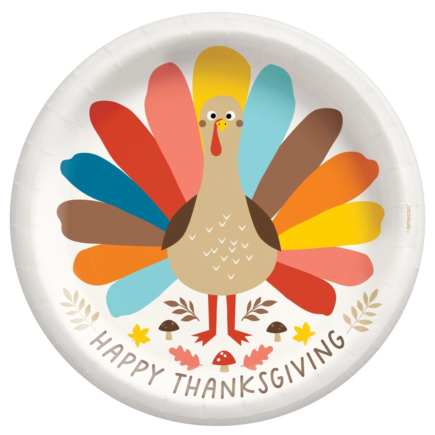 Happy Thanksgiving Turkey Dinner Plates – 10” Paper Plates for Classroom, Office, or Holiday Parties