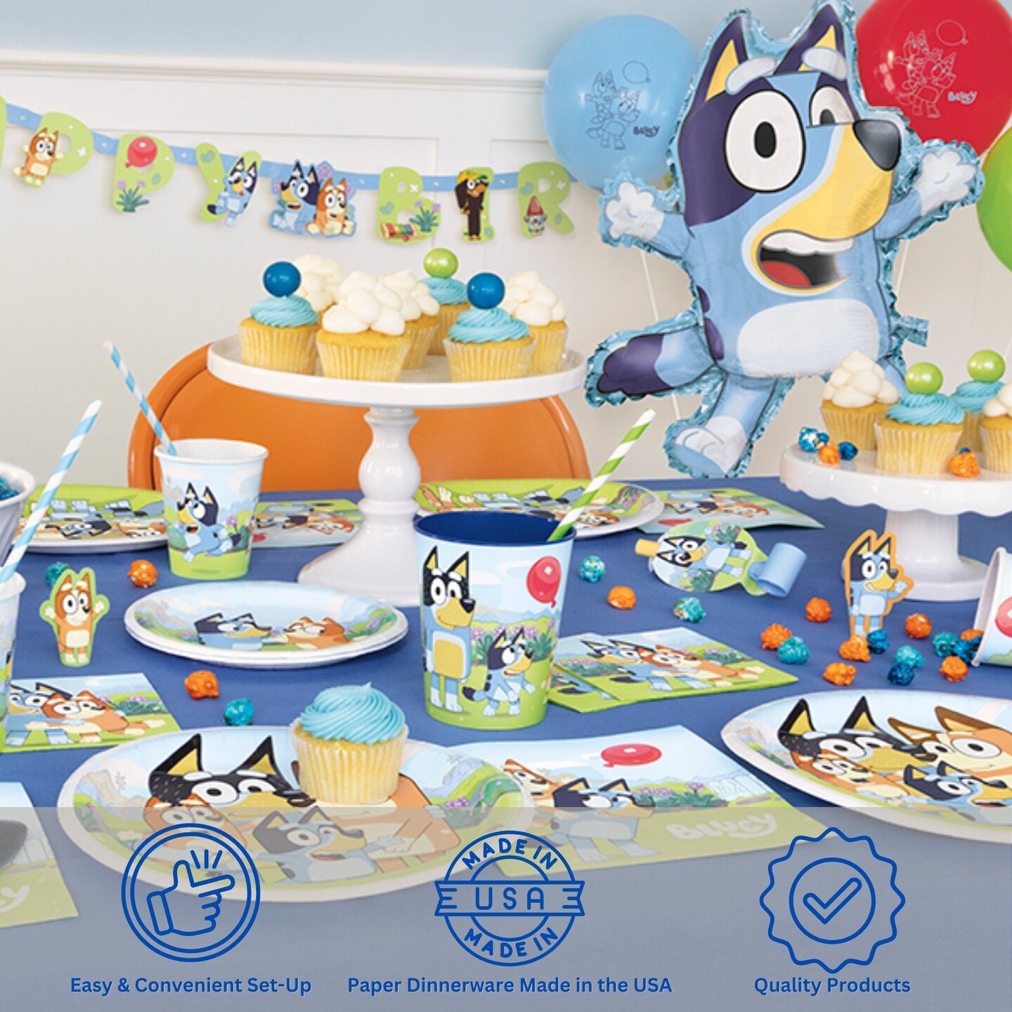 Bluey Birthday Party Supplies Bundle with Bluey Dinner Plates and Bluey Napkins - Serves 16