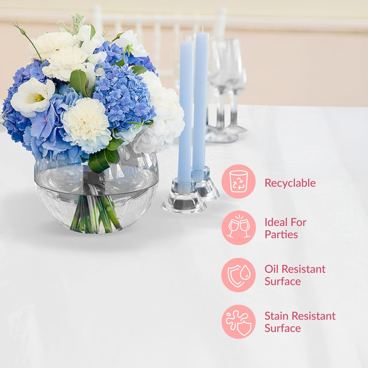 Prestee 4-Pack 84-Inch White Round Plastic Tablecloth Disposable - Durable Waterproof Table Covers for Weddings, BBQ, Parties, Outdoor Events - Elegant White Plastic Tablecloths Round for Any Occasion