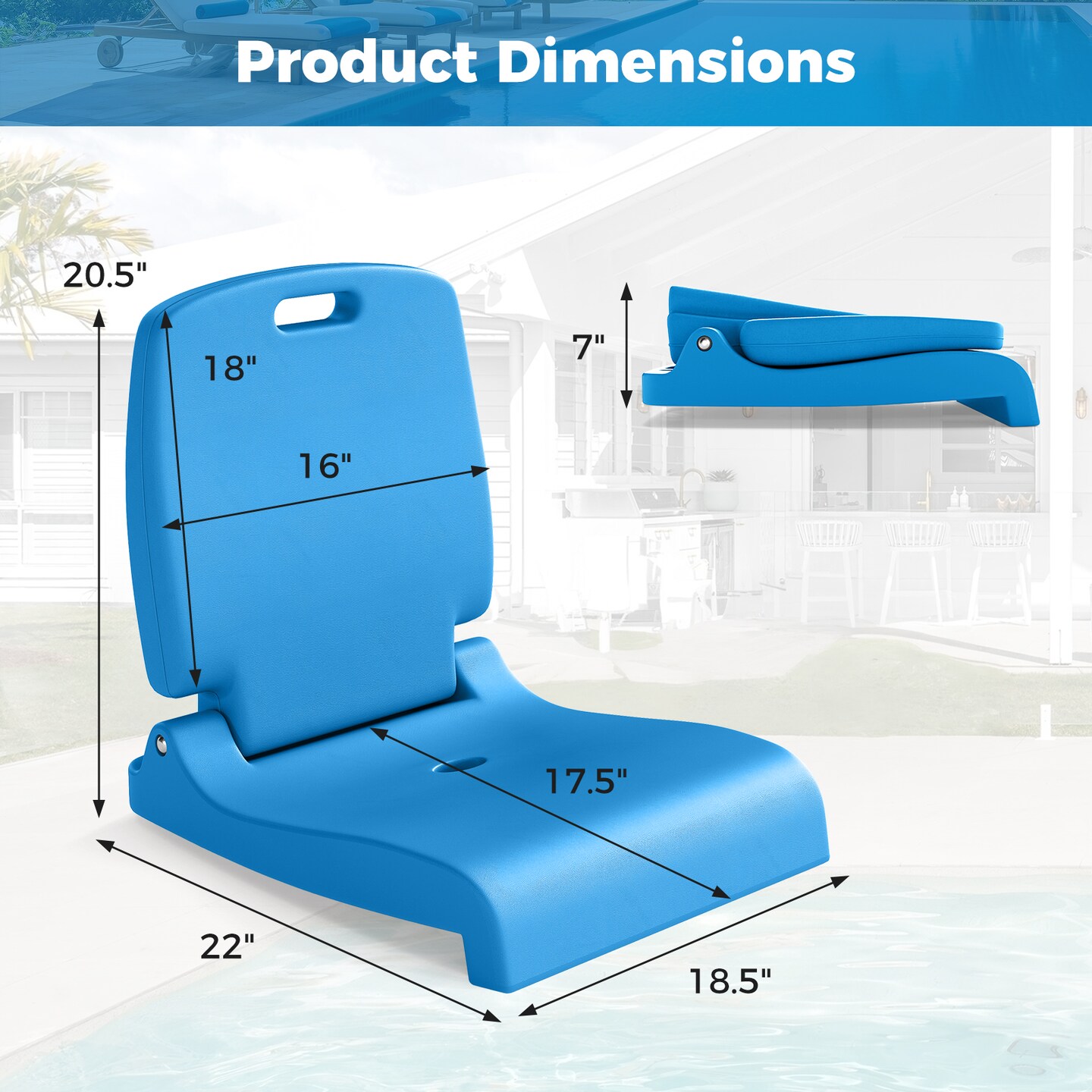 Foldable Outdoor Pool Chair with Handle and Back Support