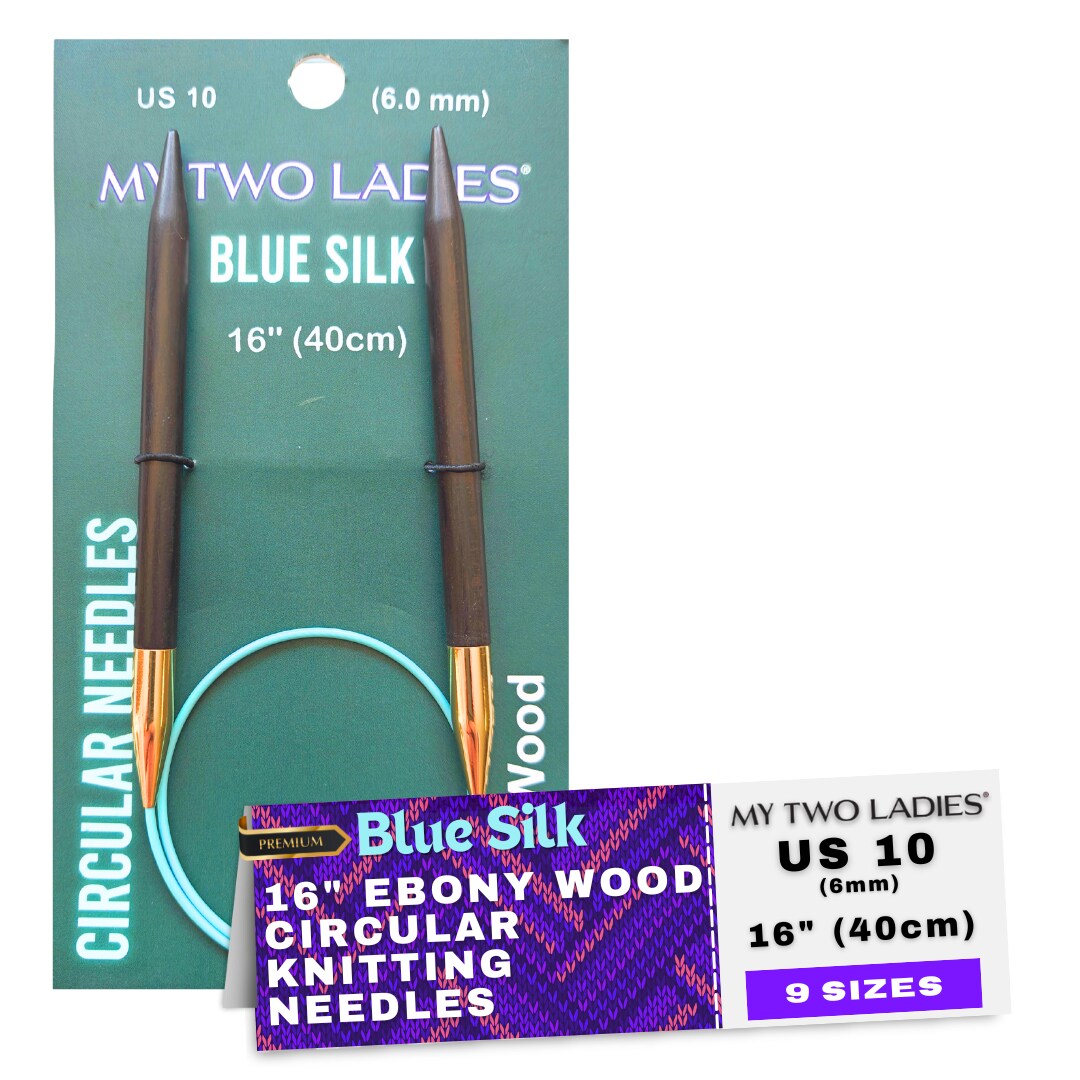 Blue Silk | 16" Circular Knitting Needles | Ebony | 9 Sizes