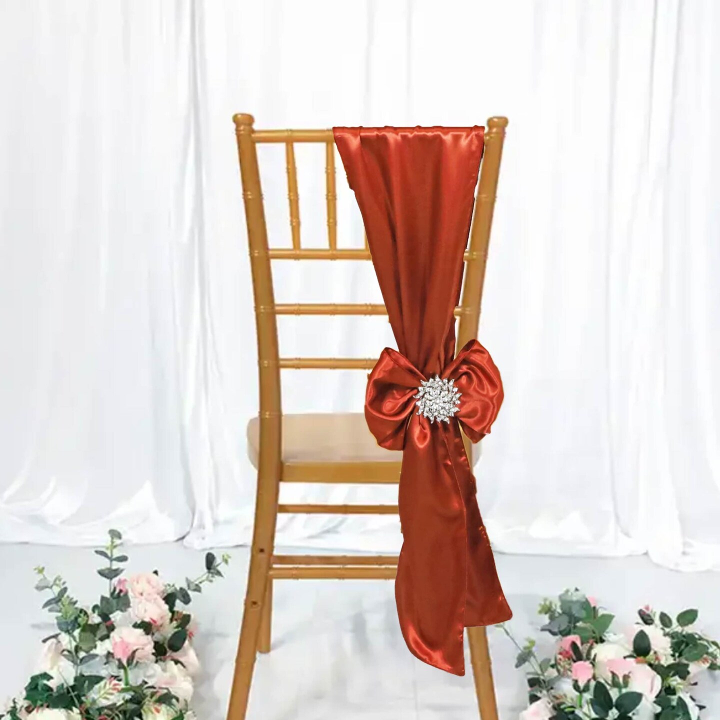 10 Pieces Satin Chair Sashes 8 by 108 inches Rust Or Burnt Orange