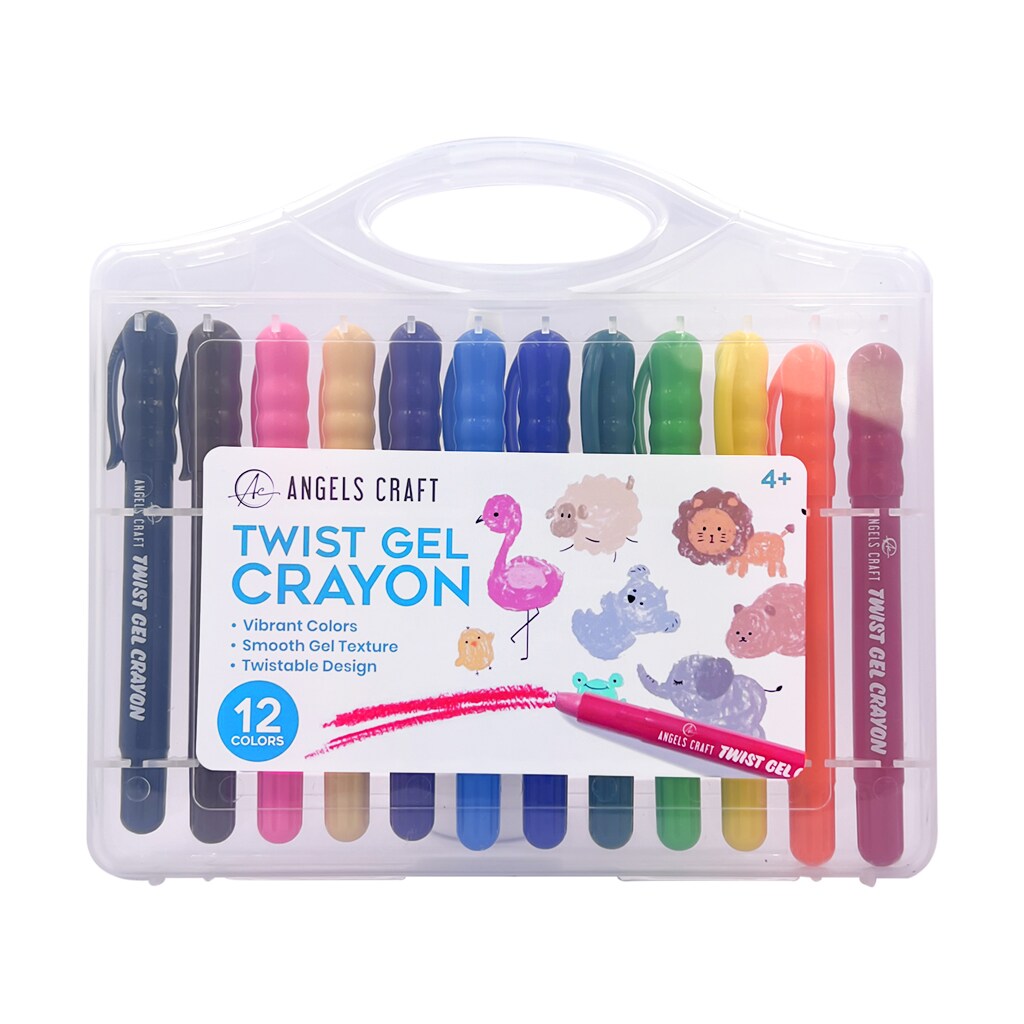 Angels Craft 12 Color Gel Twist Crayons with Storage/Carrying Case