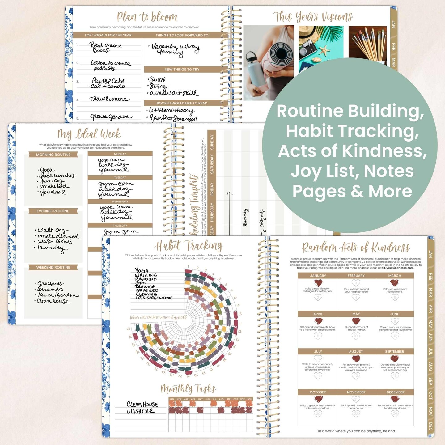 bloom daily planners 2026 Soft Cover Weekly &#x26; Monthly Planner, 8.5&#x22; x 11&#x22;, Blue &#x26; White Floral