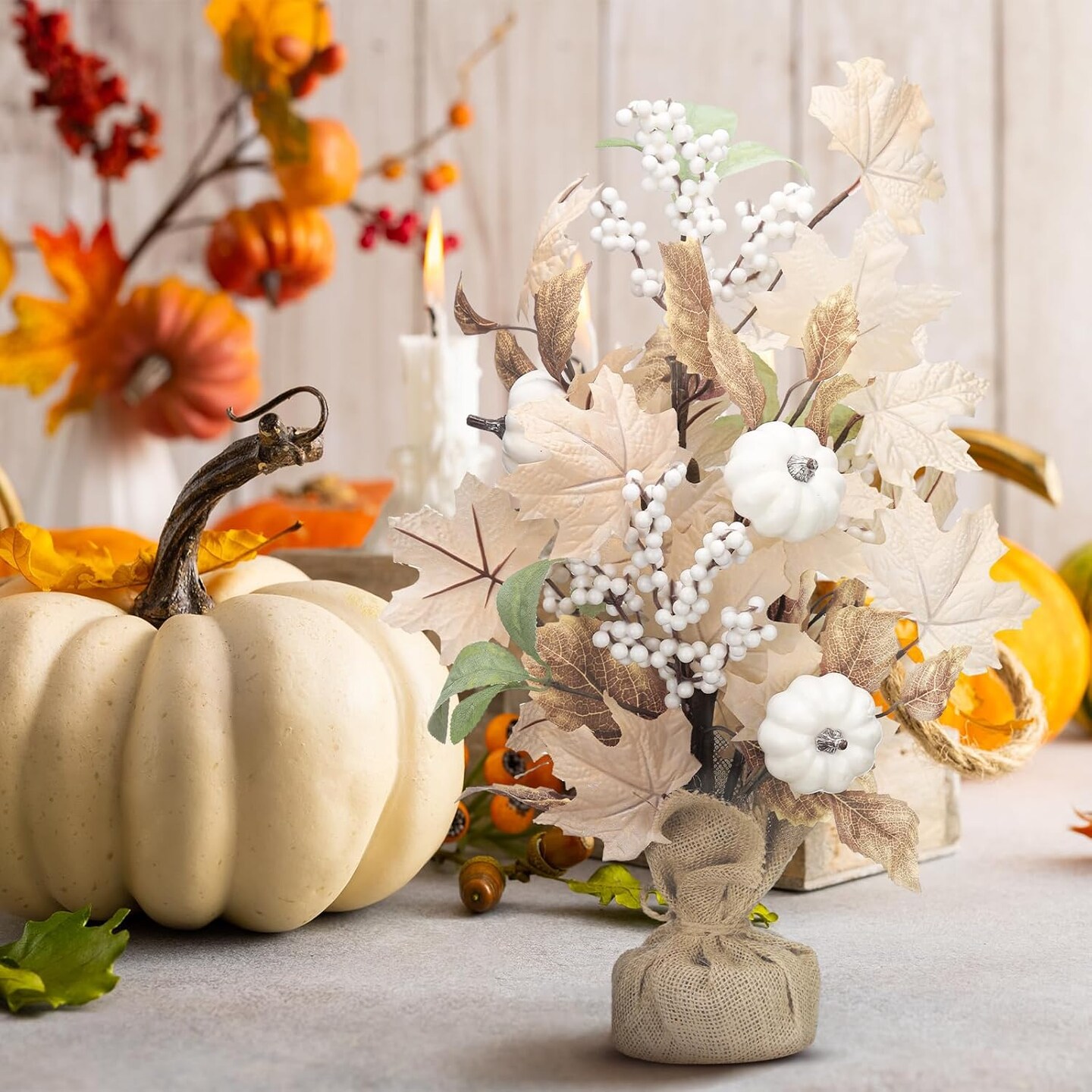 Lighted Maple Leaf Pumpkin Tree Tabletop Decor - 18 Inch