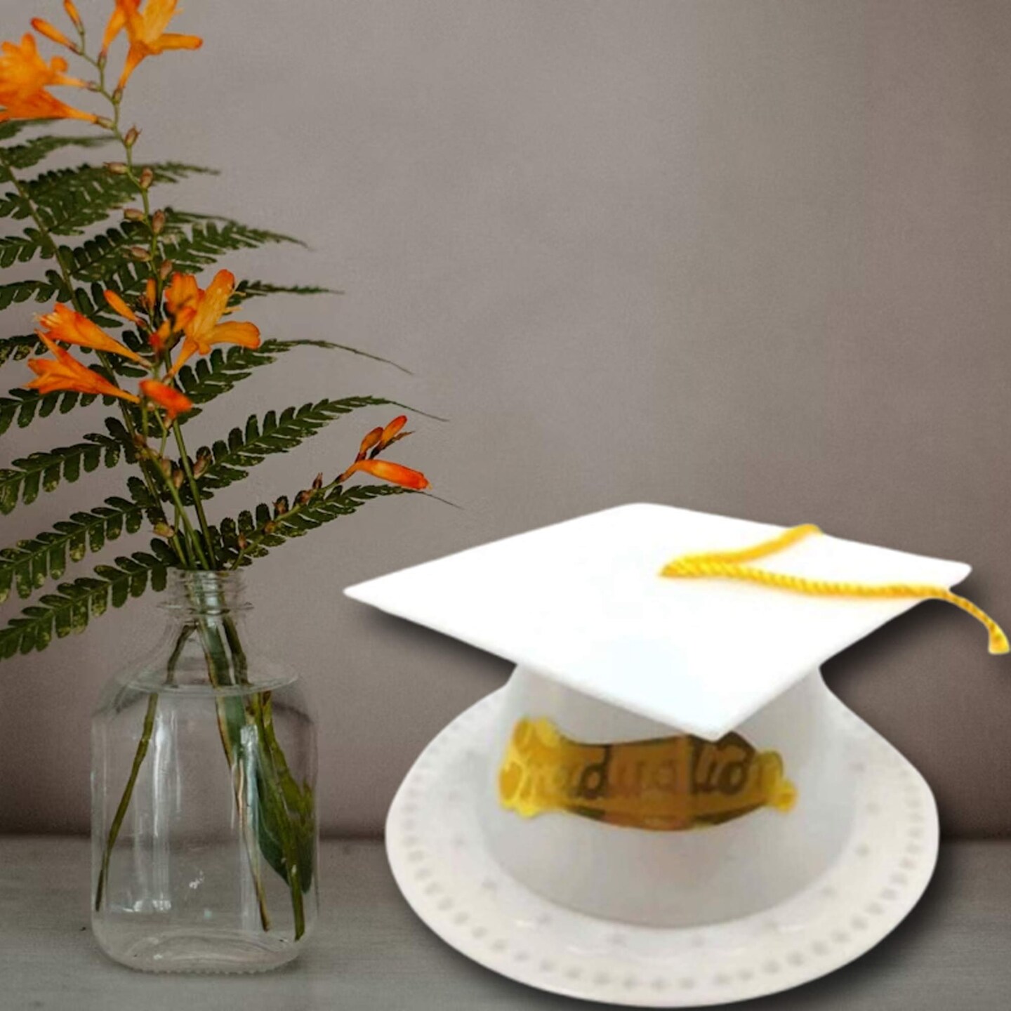 24 Count Graduation Cap Cake Topper Durable Plastic Party Decoration White 3.5 Inch