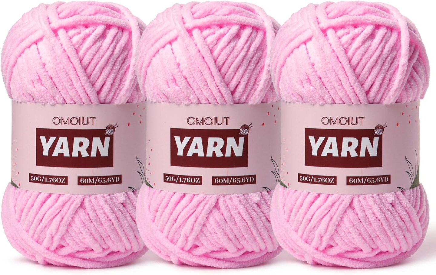 3 Packs Plush Chenille Chunky Crochet Yarn - Dark Pink