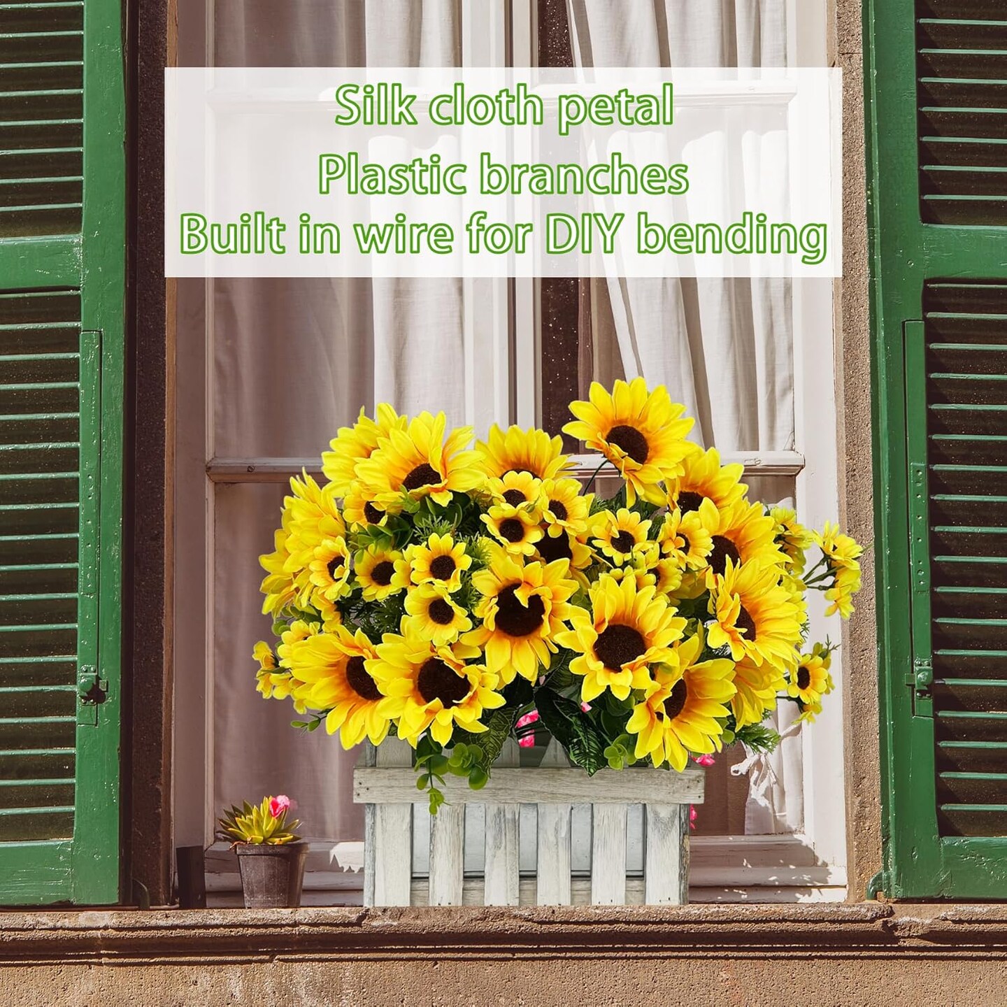 15” Tall Artificial Sunflower Bouquets, Real Touch Silk Fake Sunflowers (2 Pack) 3"D x 3"W x 15"H