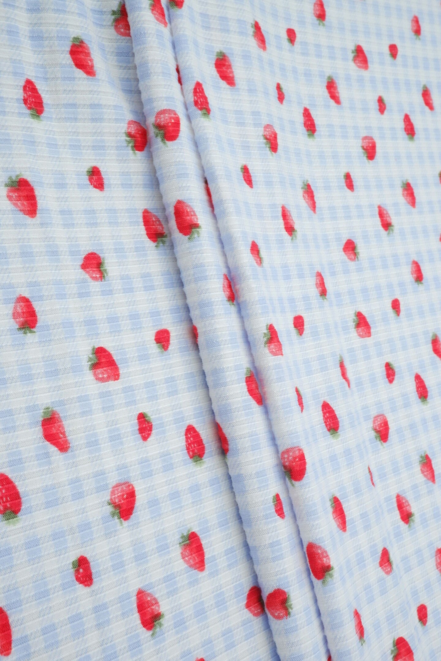 Soft Stretchy 4"x2" Yummy Rib Fabric with Strawberry Print 58/60" Wide Polyester Spandex Blend