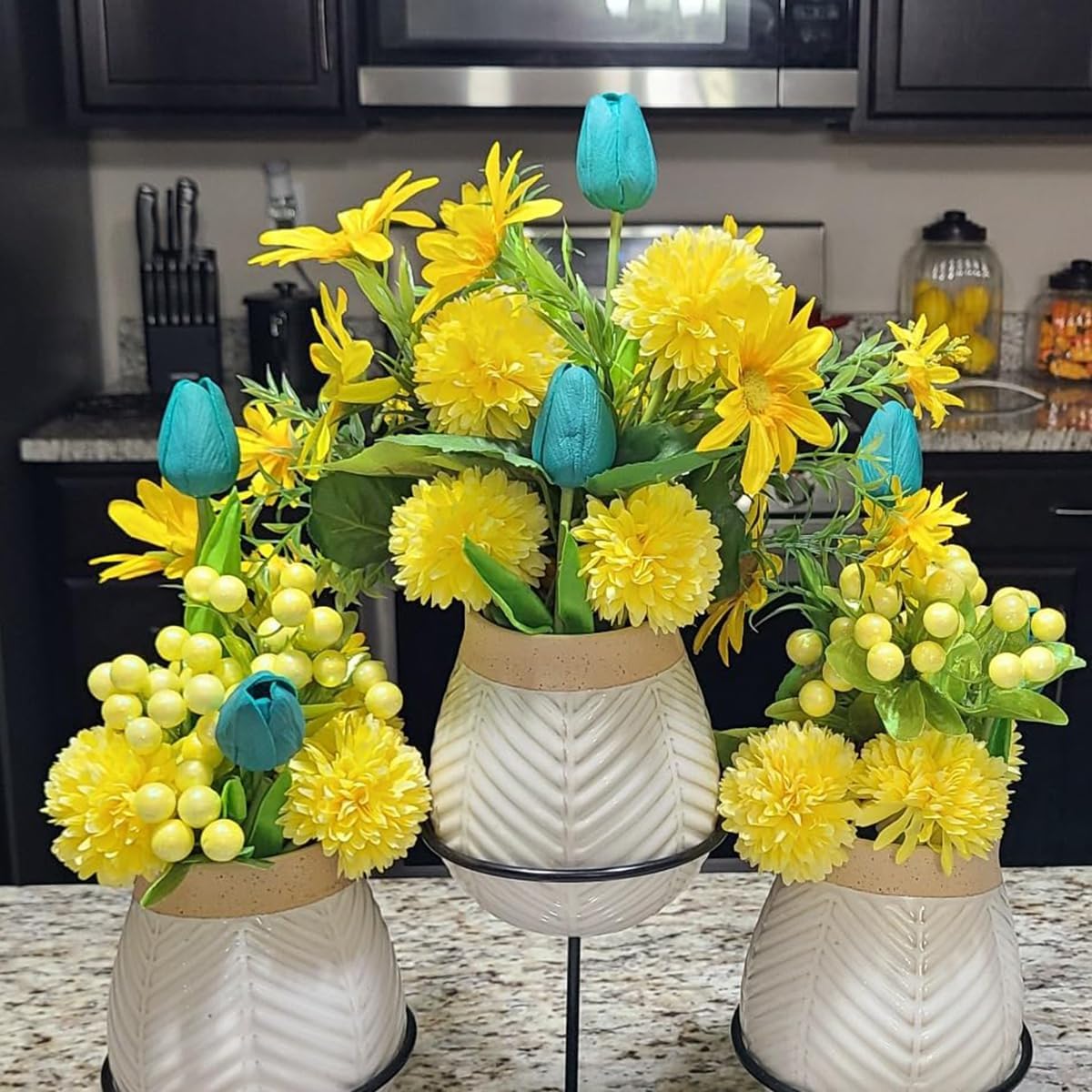 20Pcs Artificial Mums Flowers Fake Silk Chrysanthemum Balls Flower (Yellow)