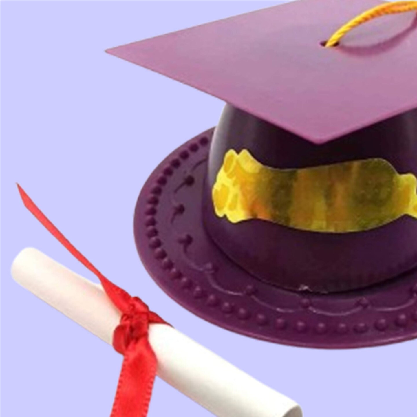 24 Count Graduation Cap Cake Topper with Diploma Plastic Paper Party Decoration Purple 3.5 Inch