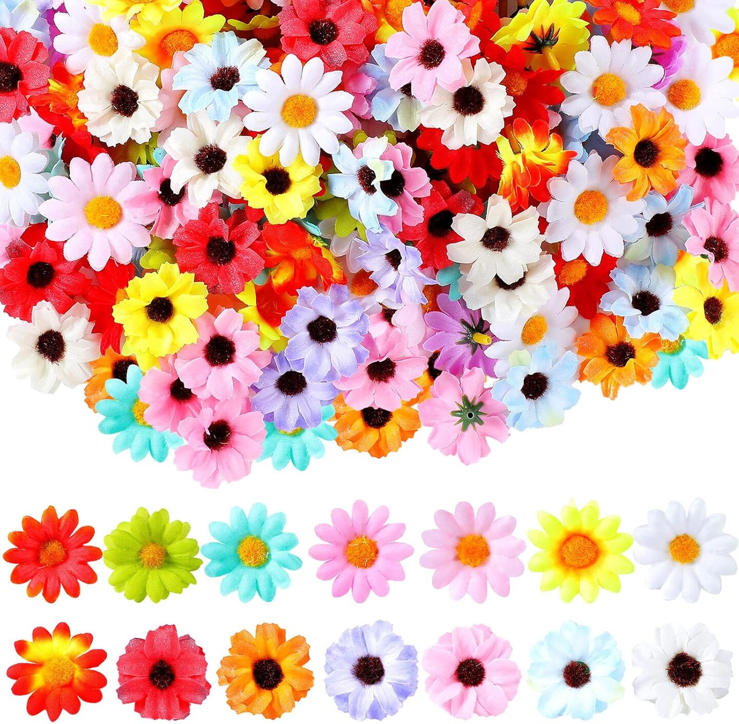 200 Pcs Faux Daisy Flowers Heads Crafts Silk Artificial Mix Color ...