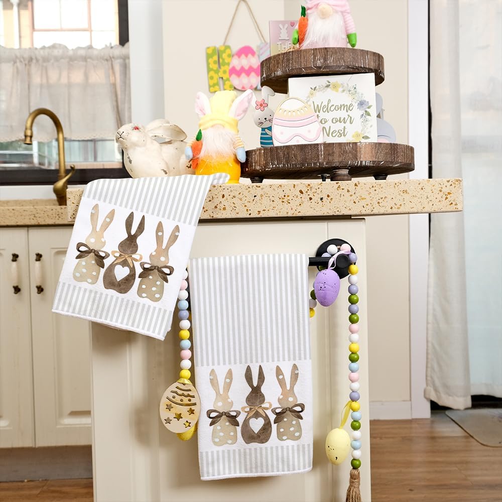 Easter Kitchen Towels Set of 2,Beige Bunny Dish Towels 18x26 Inch Drying Dishcloth,Farmhouse Home Seasonal Spring Decorations AD220