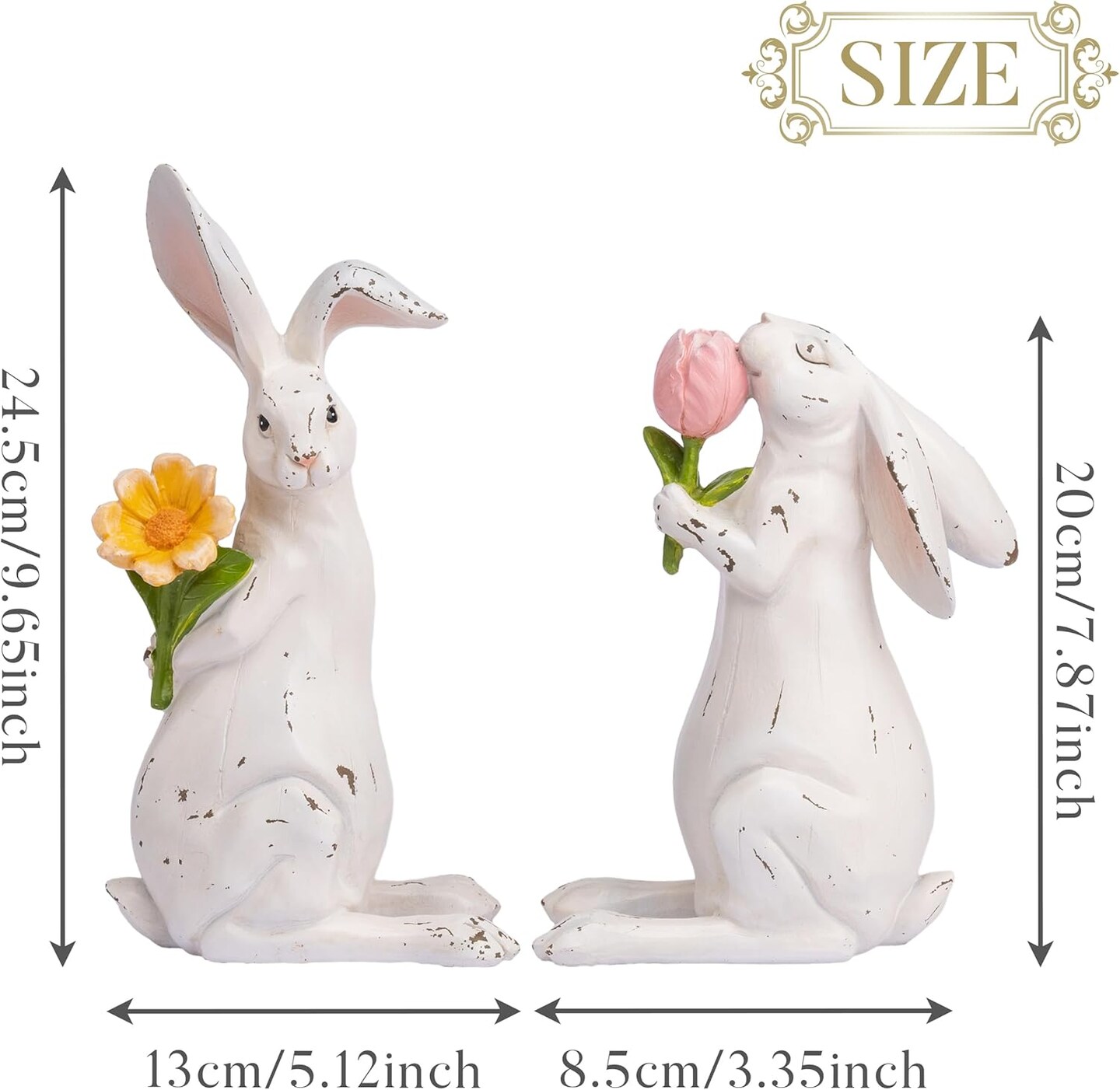 Easter Bunny Decorations for Home, Large White Couple Rabbits Figurine Tabletop Decor, 2Pcs Cute Easter Gifts Resin Statues for Spring Holiday Indoor Party Table Centerpieces, 9.6&#x22;