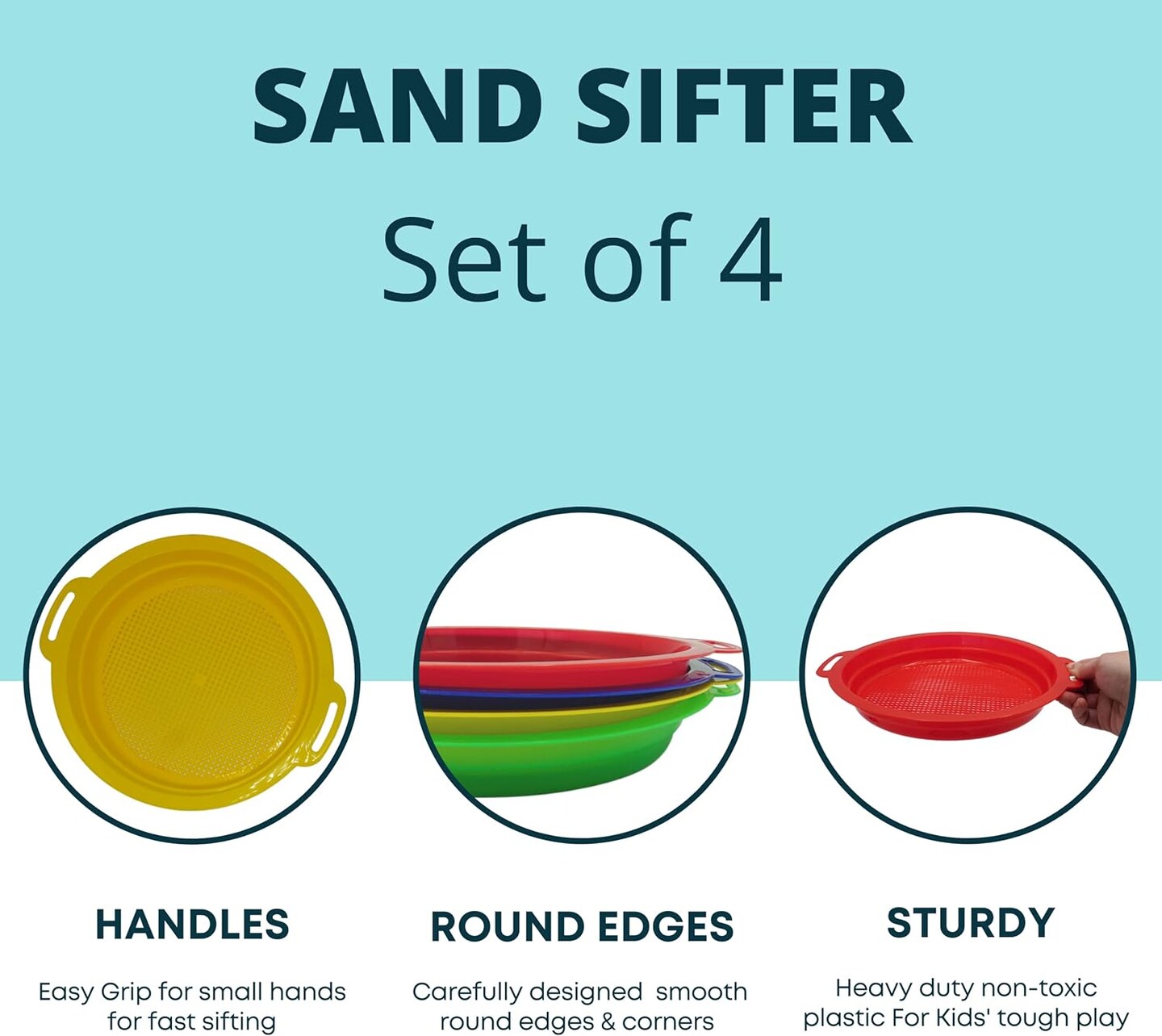 4E&#x27;s Novelty 4 Pack Sand Sifter &#x2013; 8.75&#x22; Sandbox Toys, Kids Sand Toys, Rock Strainer