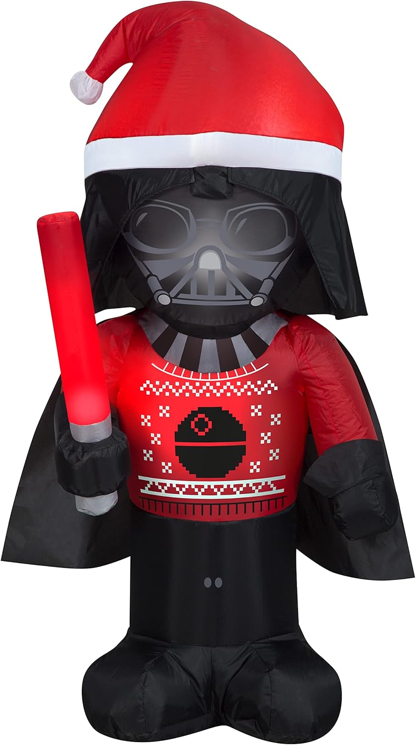 3 1/2' Gemmy Airblown Inflatable Christmas Star Wars Darth Vader In Ugly Sweater Yard Decoration 116485