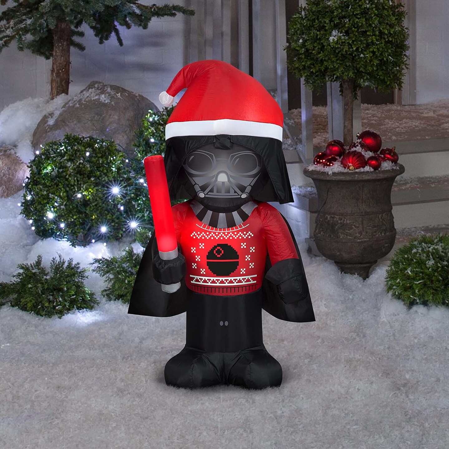 3 1/2' Gemmy Airblown Inflatable Christmas Star Wars Darth Vader In Ugly Sweater Yard Decoration 116485