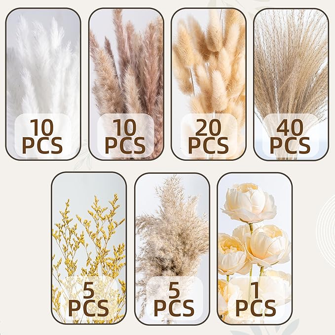 Natural Pampas Grass Mixed Bouquet Dried Flowers Bouquet for Wedding Boho Flowers Home Table Decor Desk Decor, Rustic Farmhouse Decor