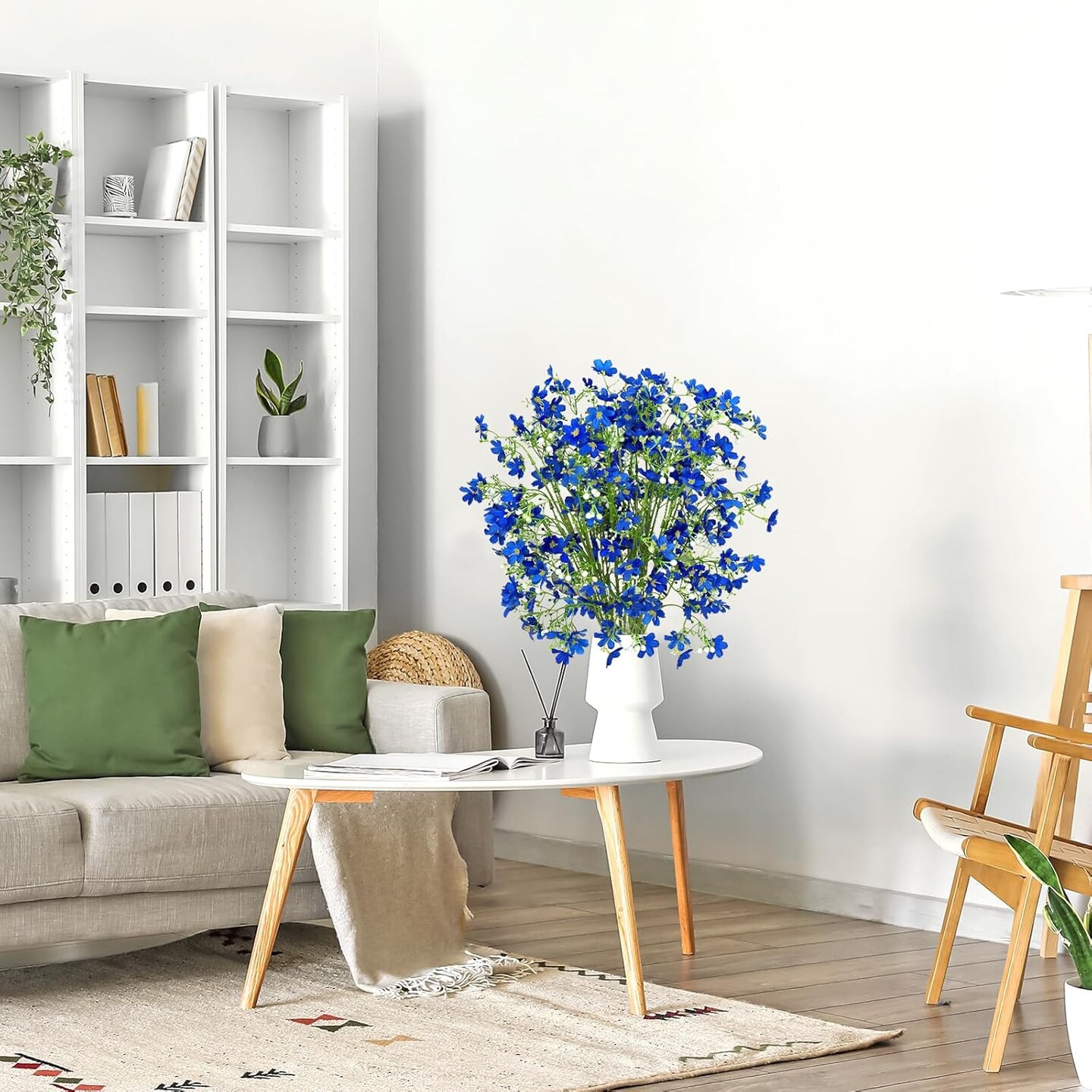 8 pcs Royal Blue Artificial Silk Flowers – Long Stems for Vase & Home Decor