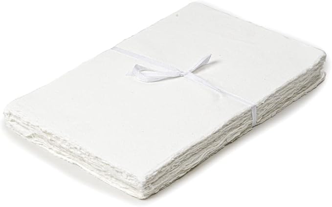 50 Sheets - Rough/Textured Watercolor Paper - 9.5 X 12.5 inches(150GSM) - Handmade/Deckle Edge Paper Made from Virgin Egyptian Cotton - Off-White by Leather Village