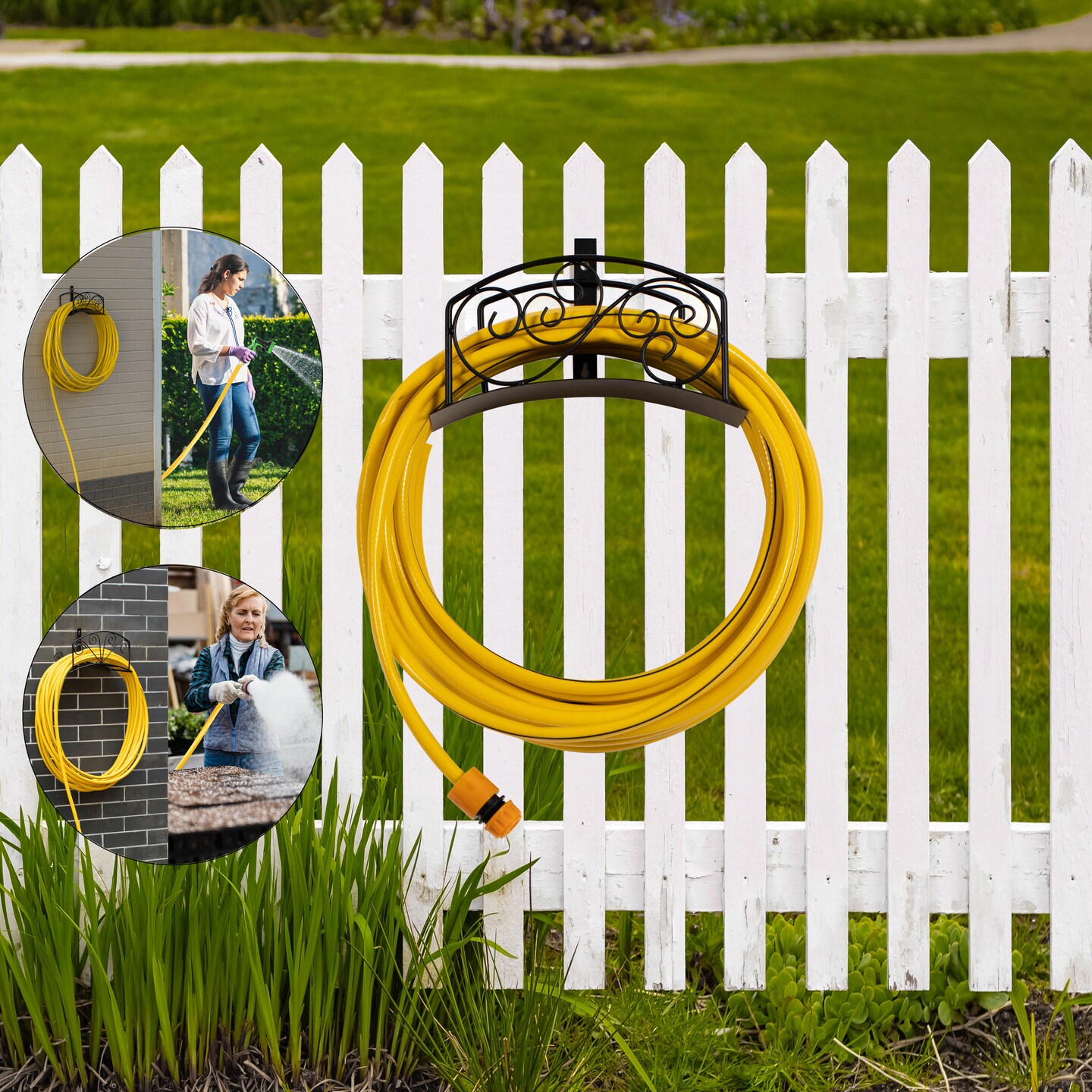Gardenised Metal Wall-Mount Hose Holder Heavy-Duty Outdoor Hanger and Water Hose Organizer with Sturdy Reel Hooks &#x26; Screws for Yard Lawn Garden Patio Landscaping and Home Use, Bronze